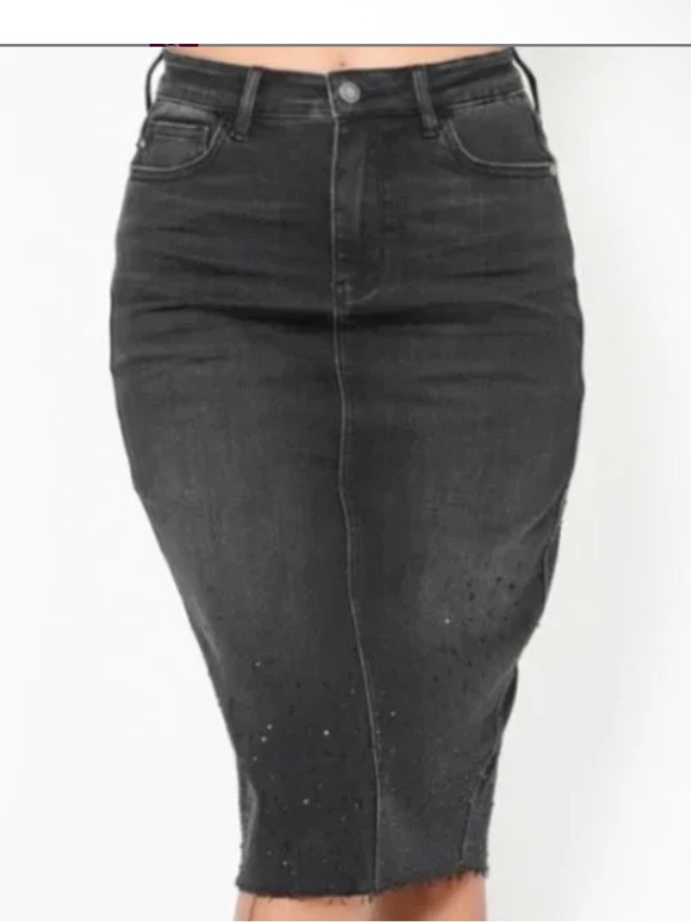 Stretchy denim skirt rhinestones knee length Judy blue size large